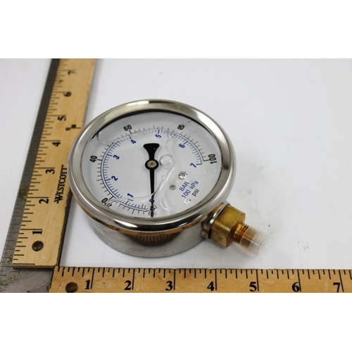 Kodiak Controls KC201L40100 4″ Dial 0-100 PSI 1/4″ NPT Lower Mount Liquid Filled Industrial Gauge