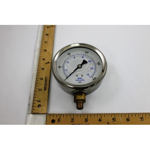 Kodiak Controls KC201L40200 4″ Dial 0-200 PSI 1/4″ NPT Lower Mount Liquid Filled Industrial Gauge