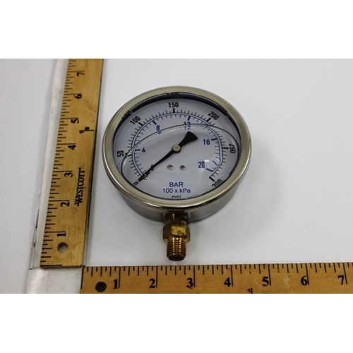 Kodiak Controls KC201L40300 4″ Dial 0-300 PSI 1/4″ NPT Lower Mount Liquid-Filled Industrial Gauge